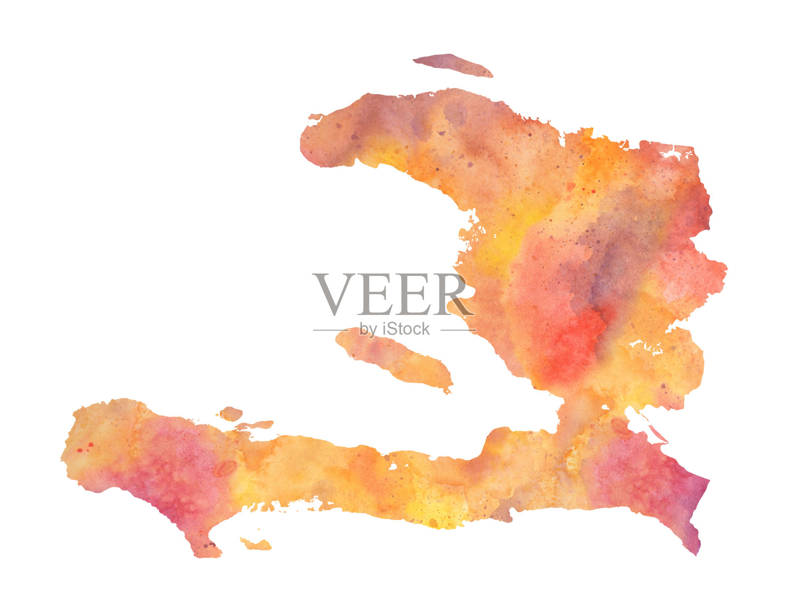 海地水彩光栅地图插图插画图片素材