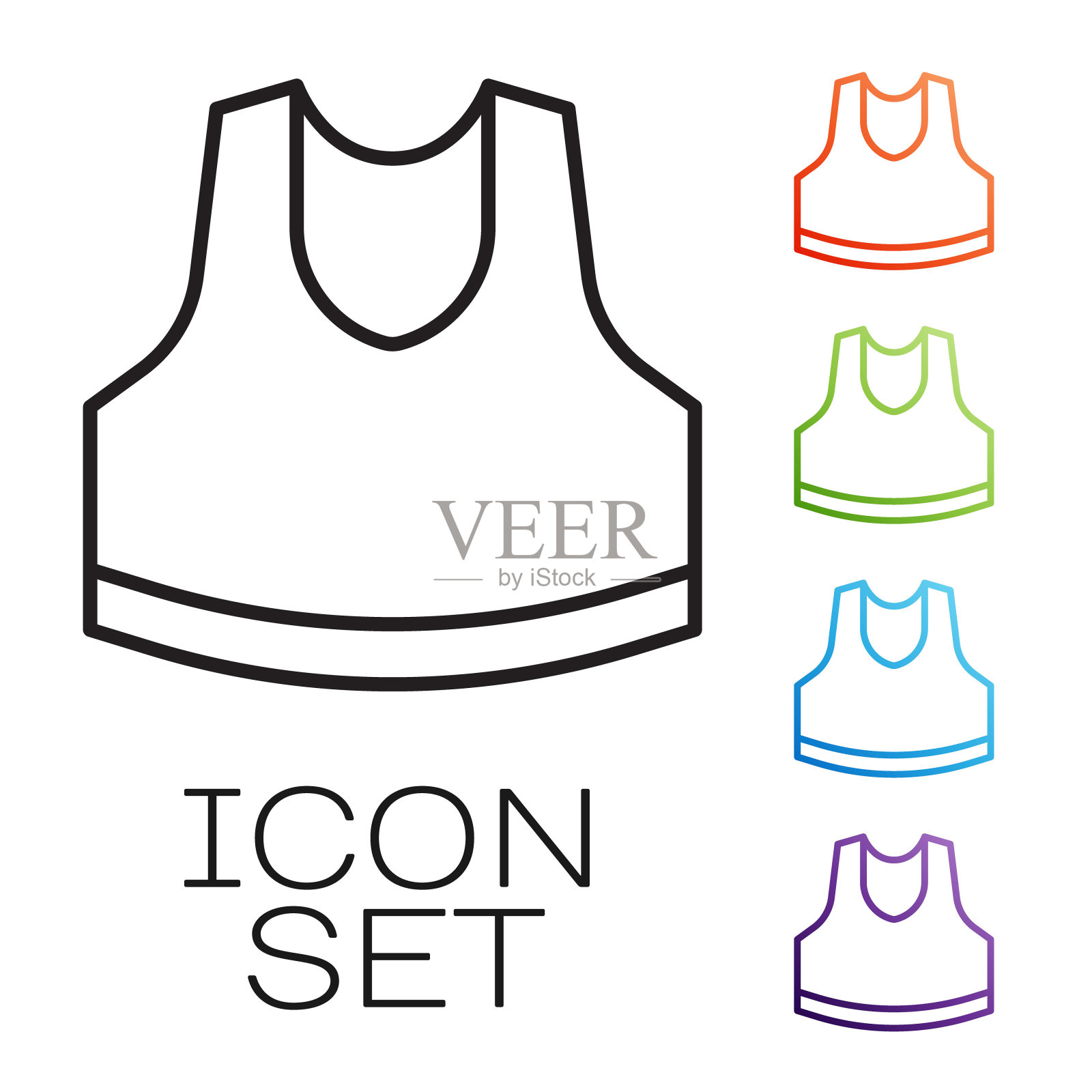 黑线汗衫图标孤立在白色背景。设置图标彩色。向量插画图片素材