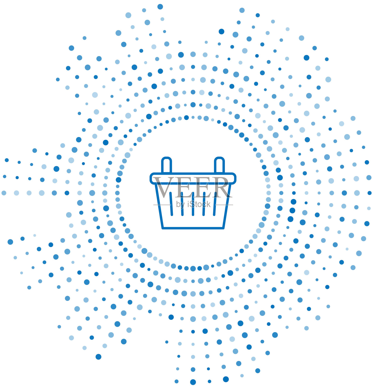 蓝线自行车篮子图标孤立在白色背景。抽象圆形随机点。向量插画图片素材