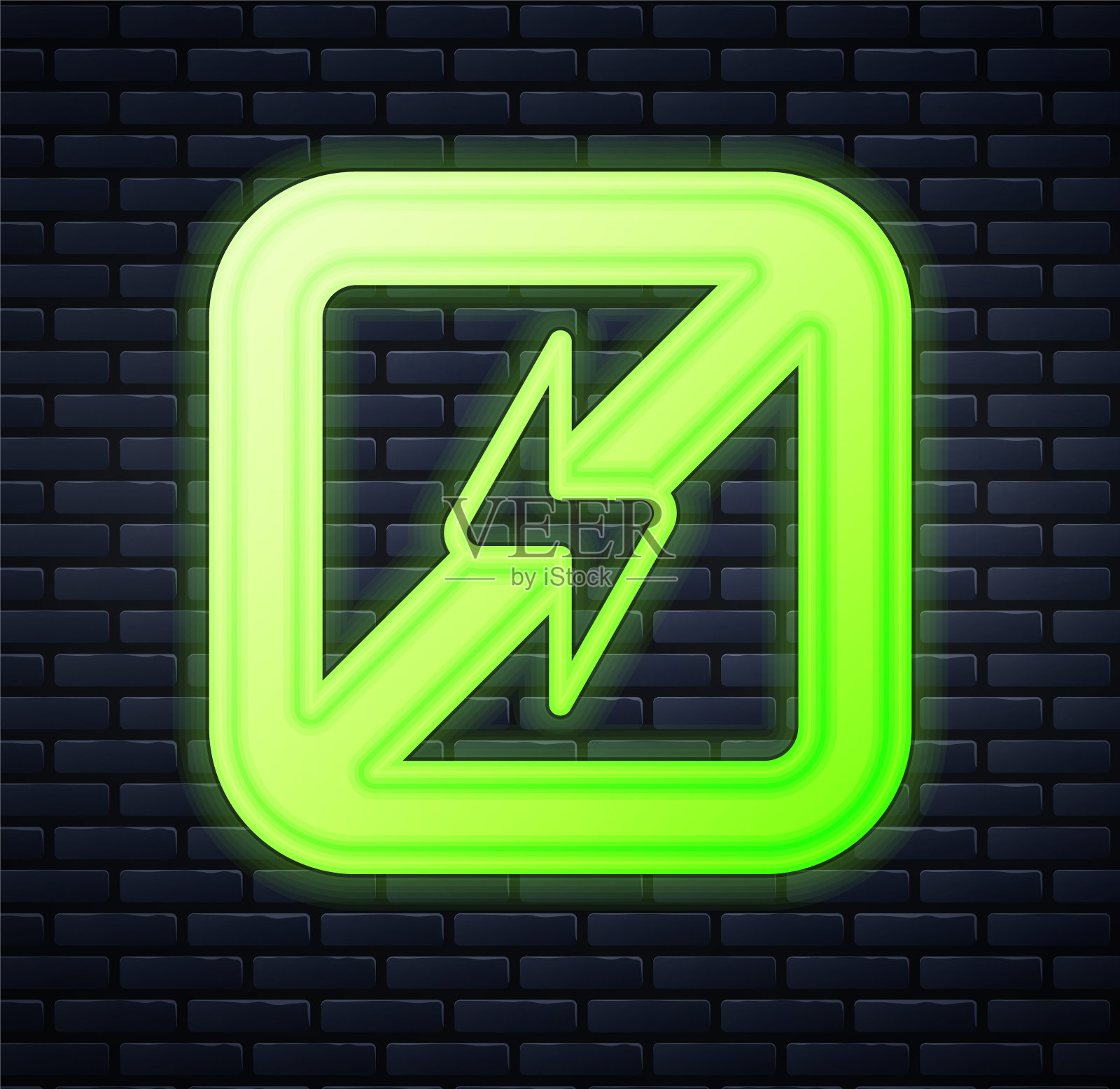 发光的霓虹灯没有闪电图标孤立的砖墙背景。没有电。向量插画图片素材