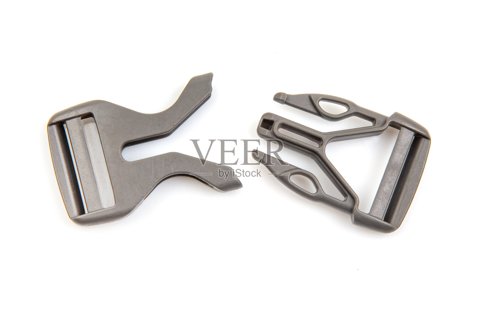 fastx塑料夹用于背包,包,尼龙腰带上的白色背景。服装和固定旅游设备用的物品和配件照片摄影图片