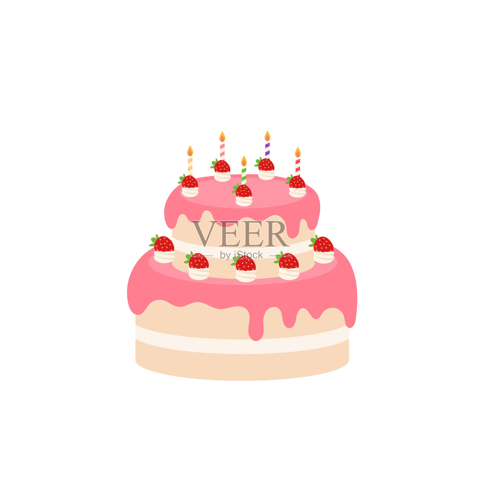 生日快乐派对生日蛋糕盒水果蛋糕庆祝派对生日蜡烛设置孤立的平面矢量图形设计插图和图标元素插画图片素材