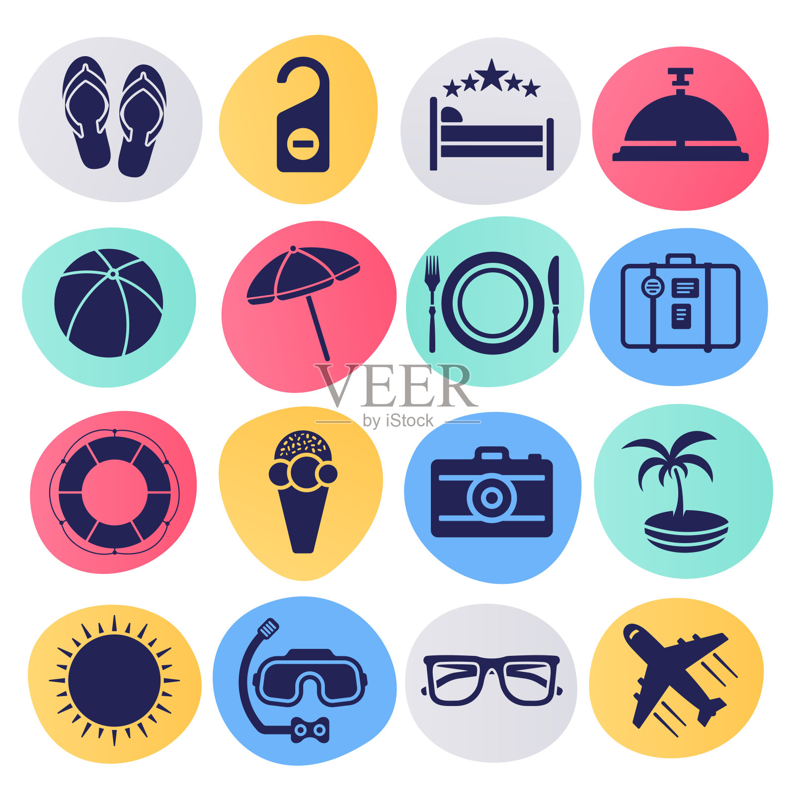 周末旅行和假期计划液体风格矢量图标设置图标素材