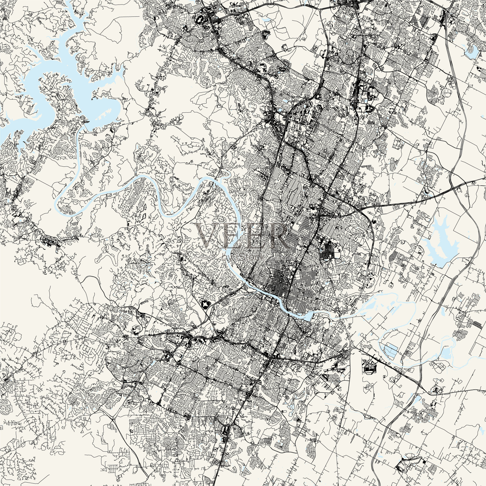 奥斯汀,德克萨斯矢量地图插画图片素材