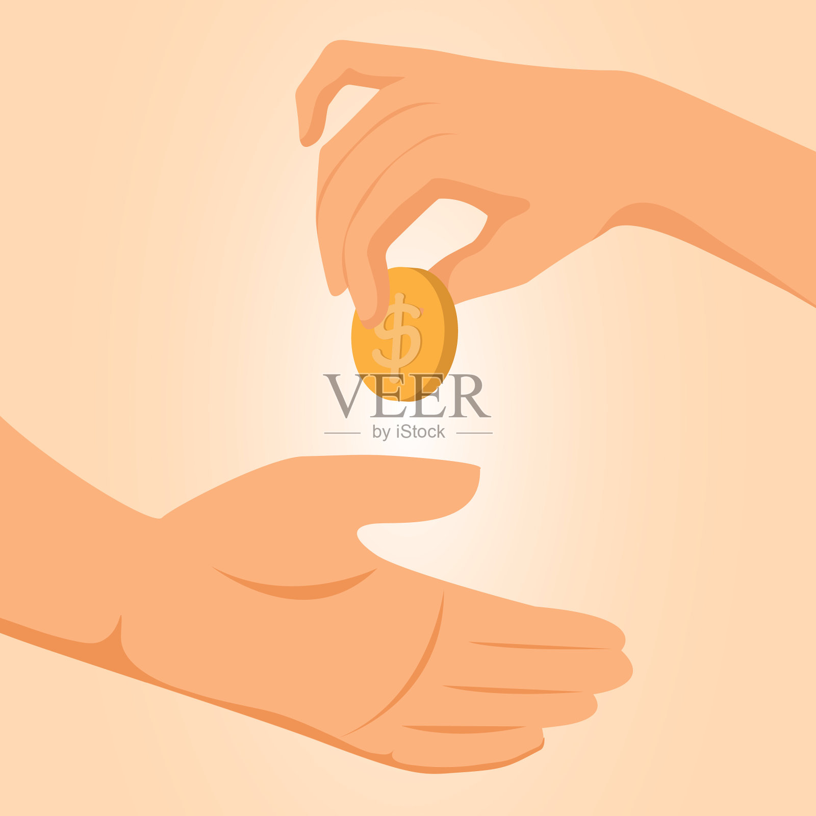 手把硬币放在另一只手的概念插画图片素材