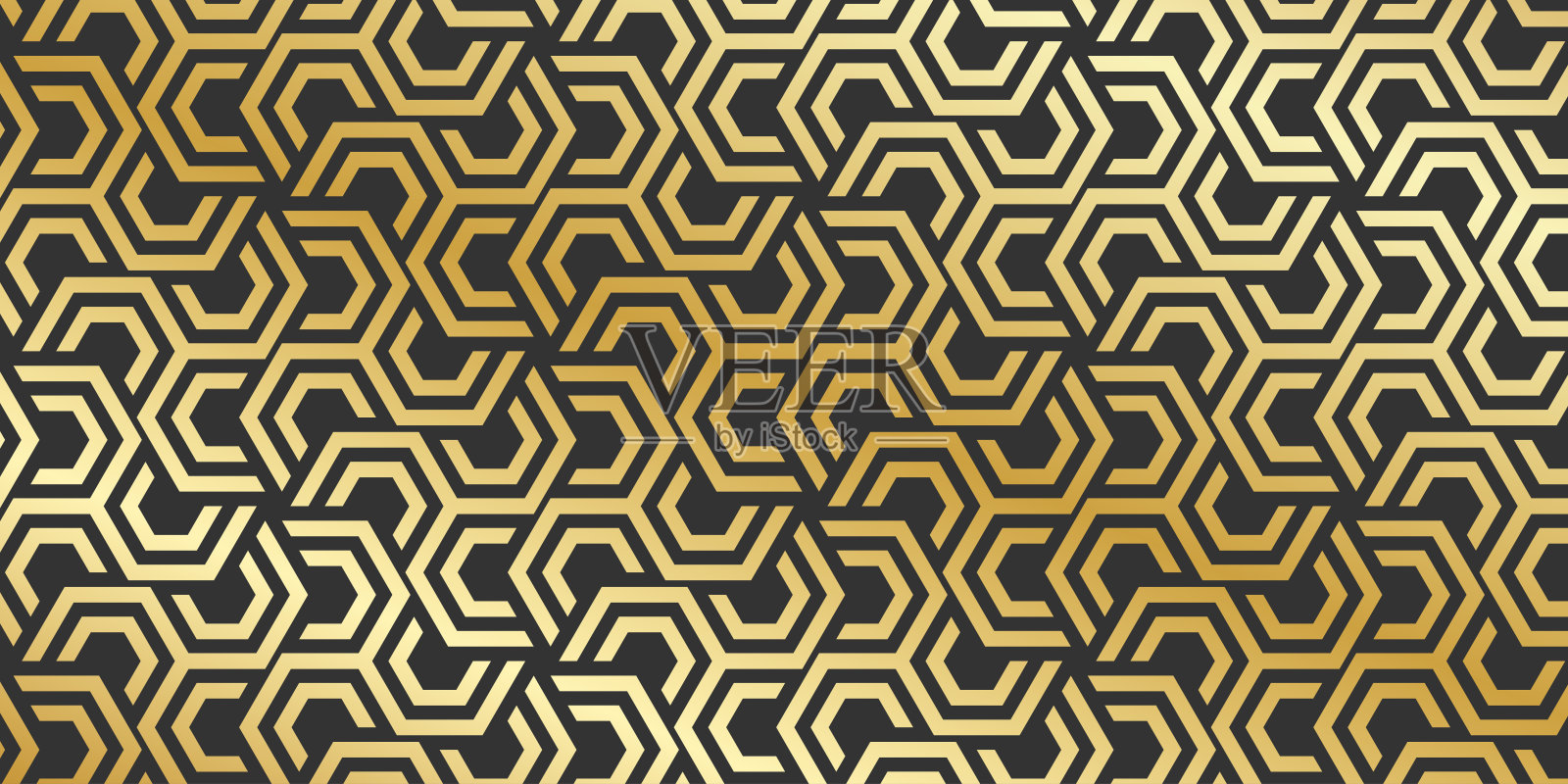 金色的蜂巢或六边形。金色和黑色的抽象背景。现代技术格局。矢量图插画图片素材