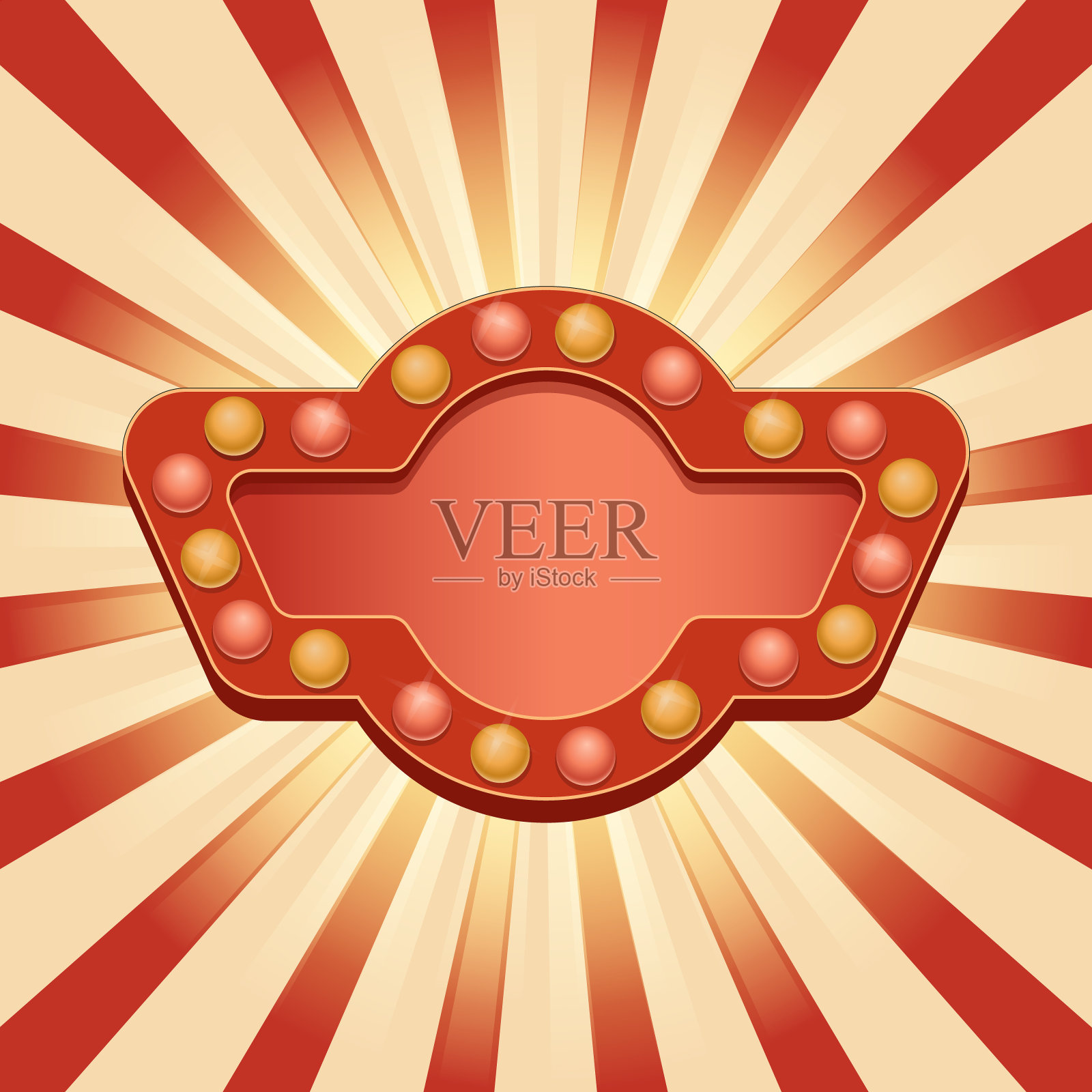 闪亮的框架与灯泡在复古的背景与阳光。抽象复古的灯光横幅。插画图片素材