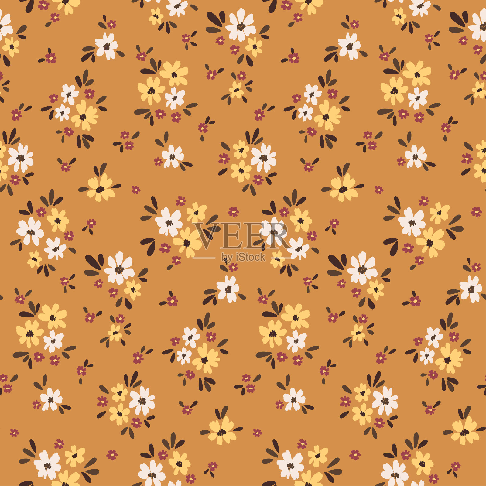 无缝花卉图案与可爱的小花在乡村风格。矢量插图。插画图片素材