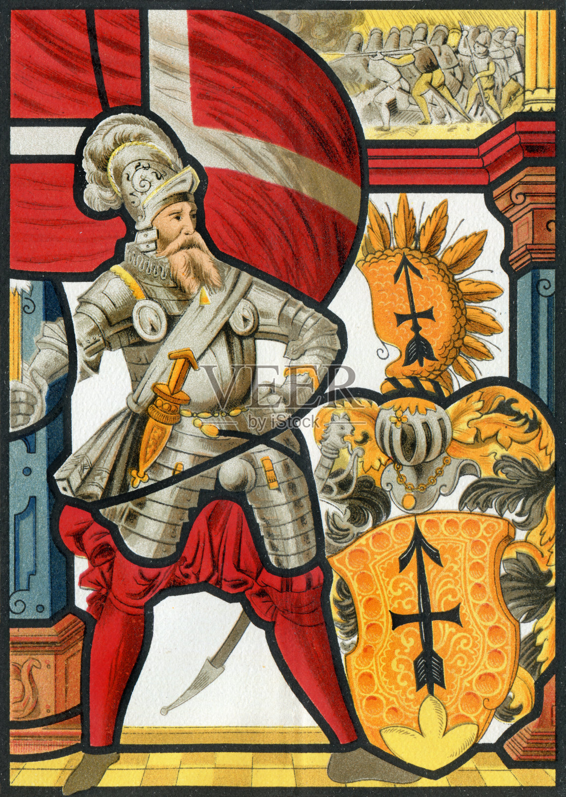 窗户上的彩色玻璃画来自1600年的瑞士插画图片素材