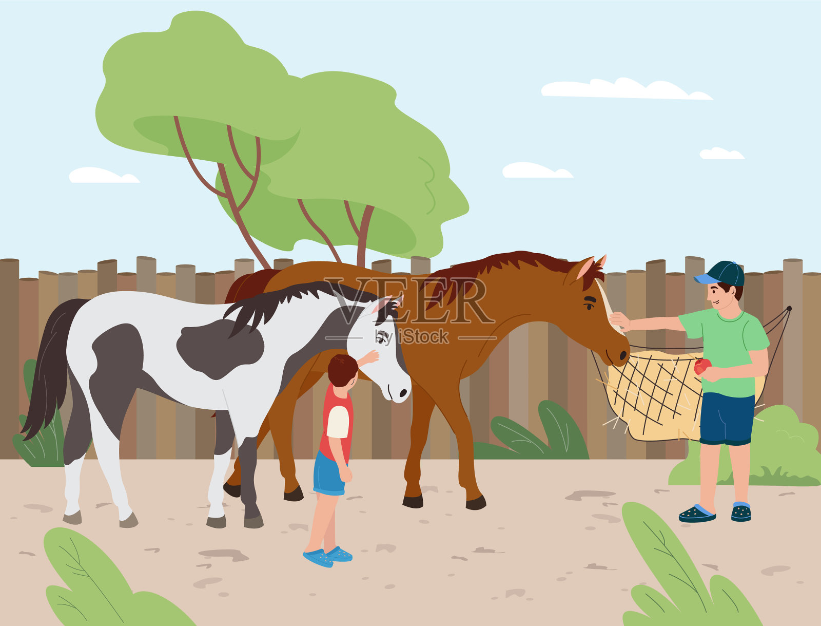马牧场平面构图插画图片素材