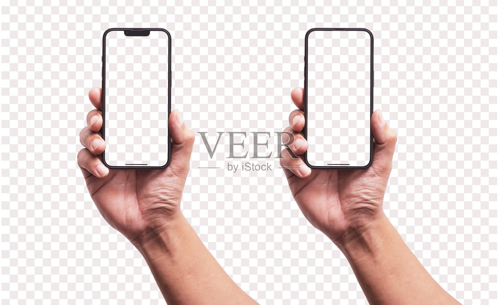 手持智能手机模型和屏幕透明和剪切路径隔离的信息图商业网站设计应用程序照片摄影图片