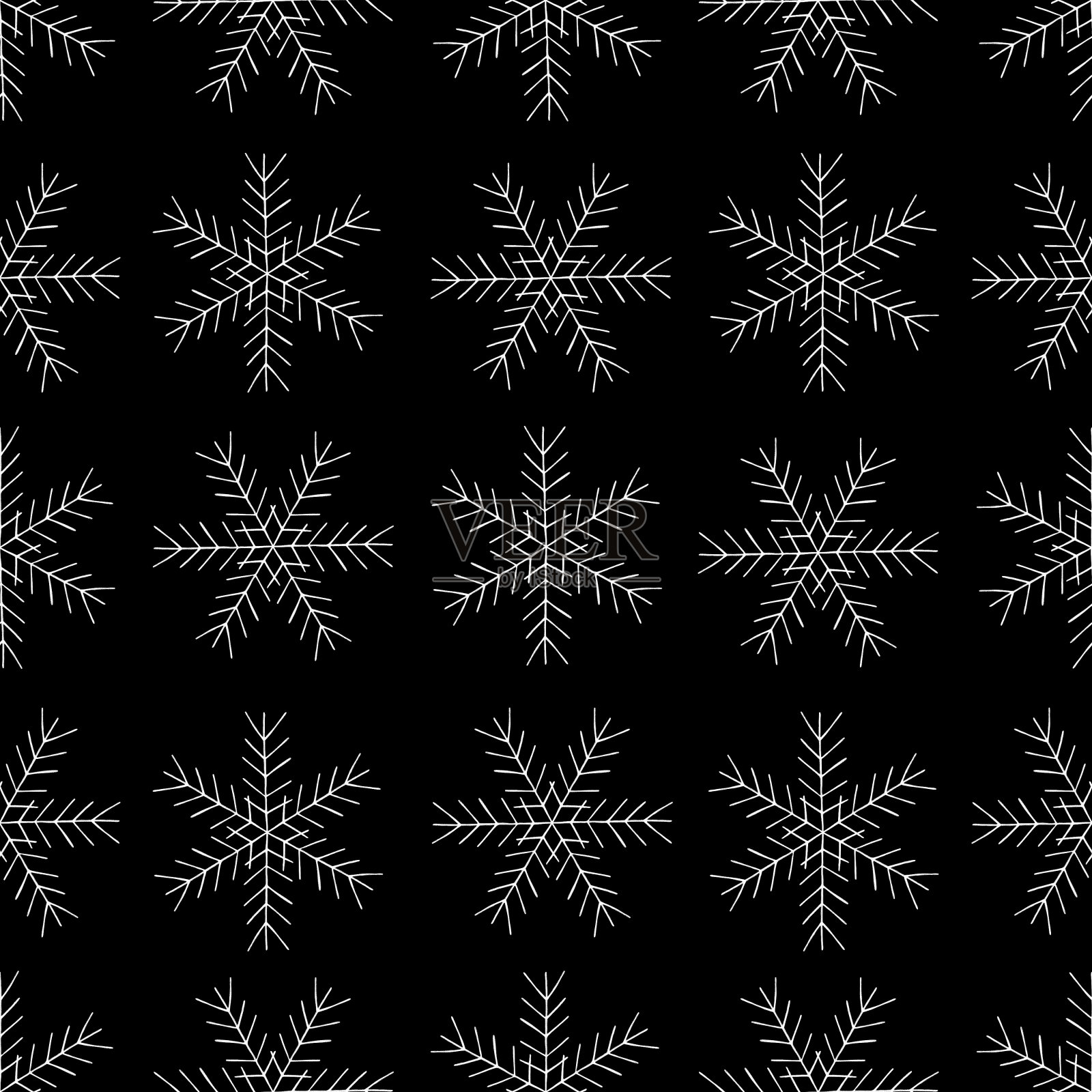 黑白无缝图案与手绘雪花。插画图片素材