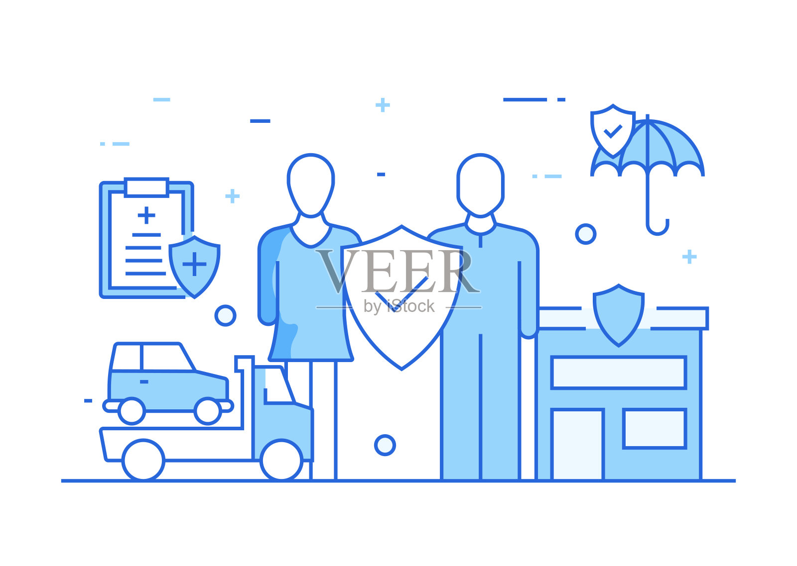 保险和保护相关流程信息图表模板。过程时间图。带有线性图标的工作流布局插画图片素材