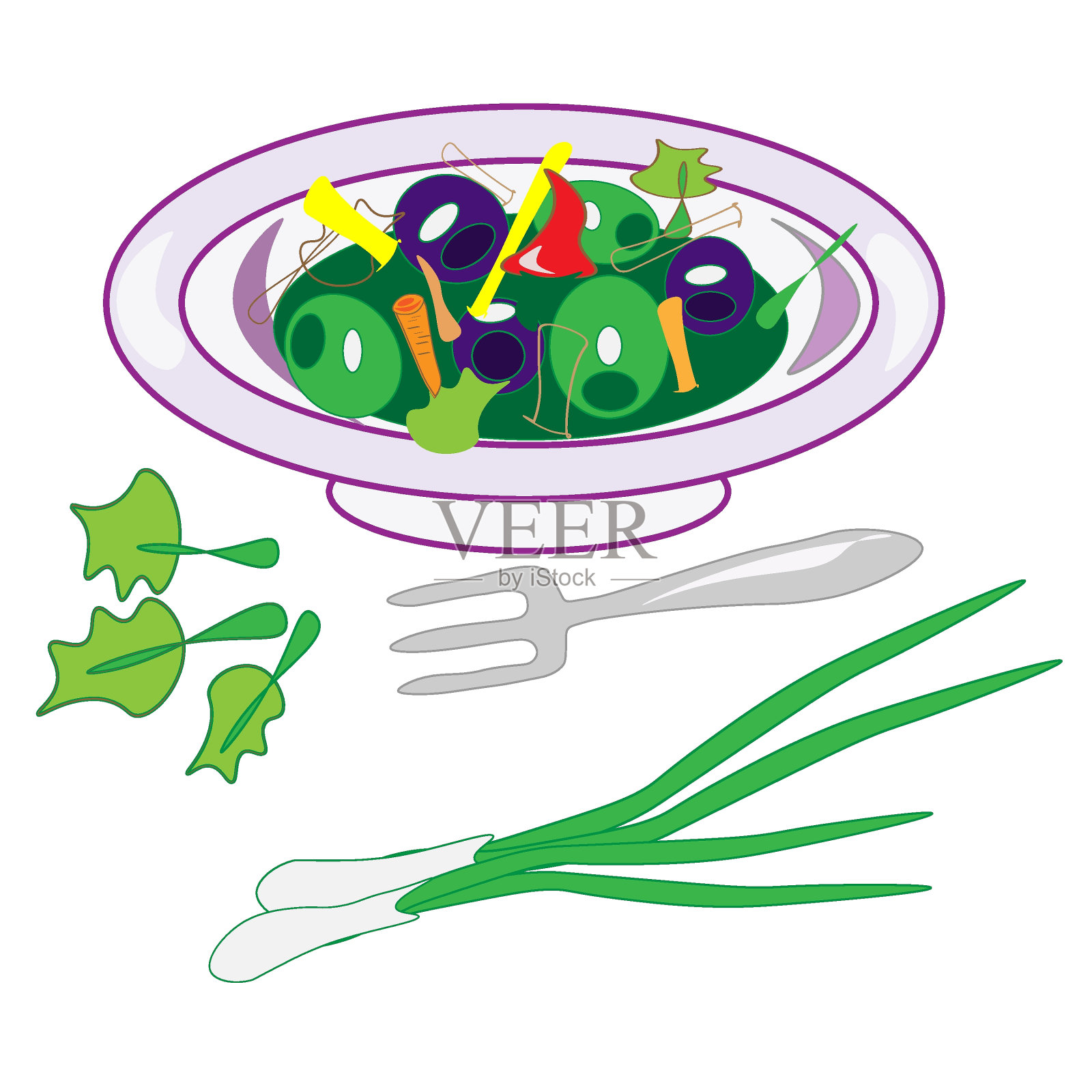 民族菜系菜单上的菜式有烤制蔬菜和烤制鱼类。一套菜单的美味菜肴的传统或民族美食在一个平面卡通手绘插图模板。插画图片素材