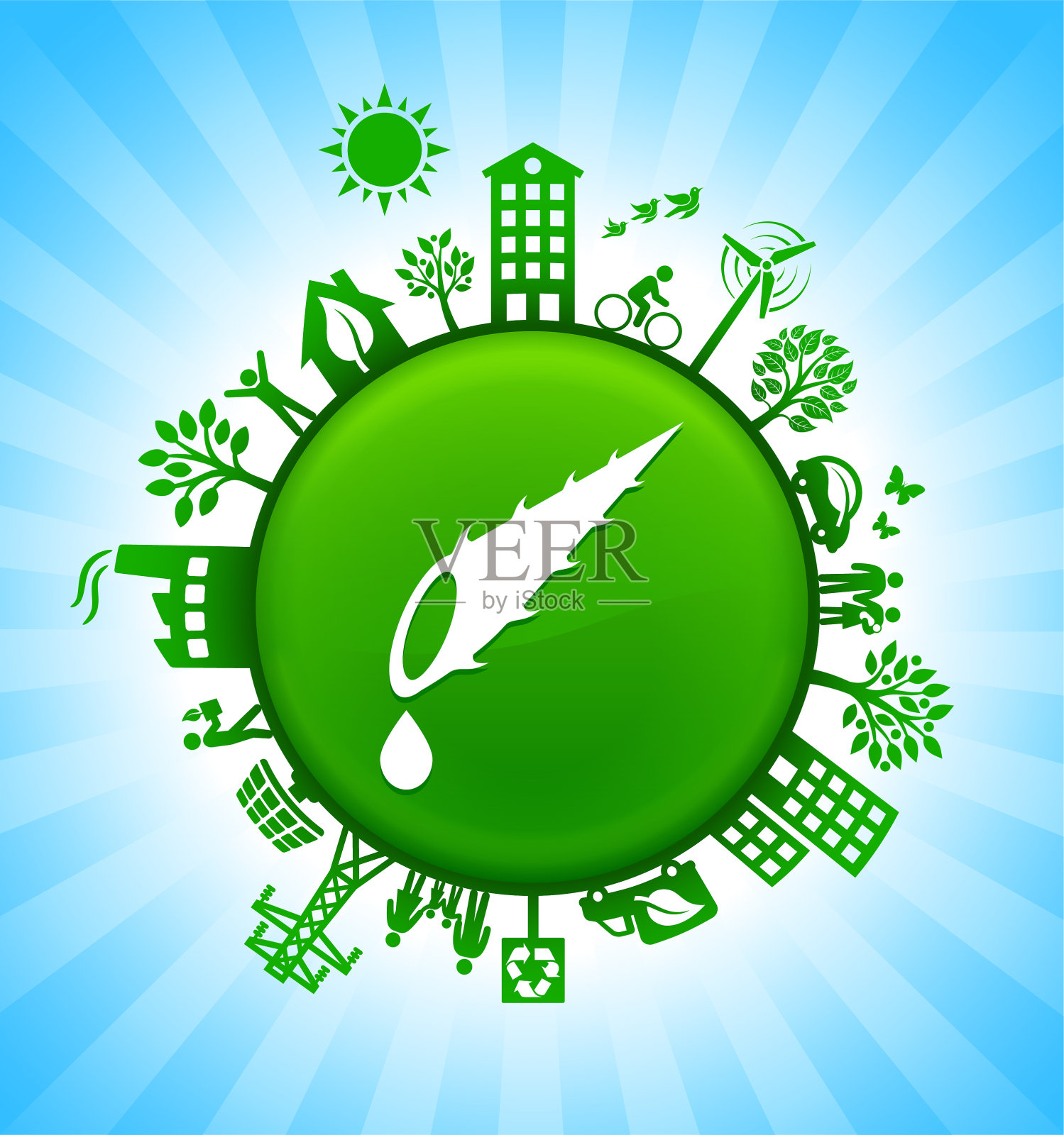 仙人掌油环境绿色按钮背景在蓝天插画图片素材