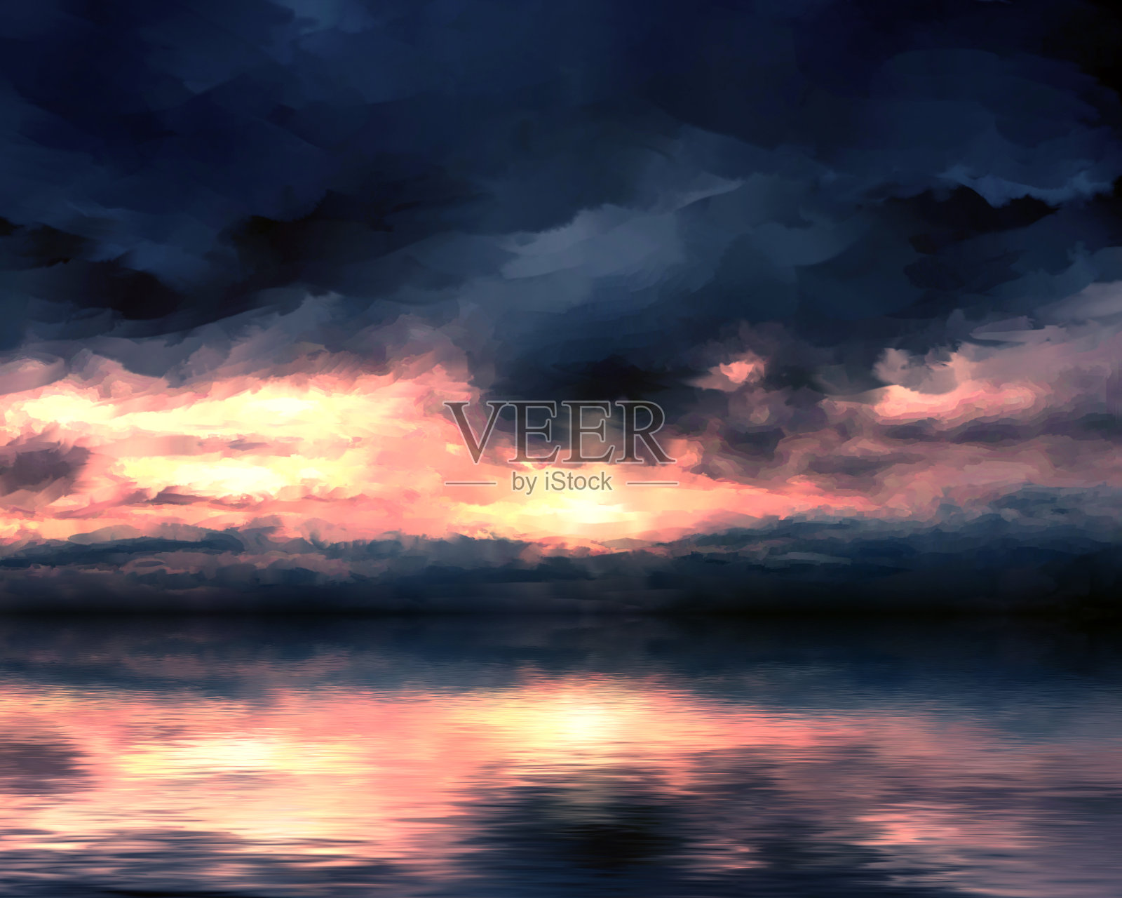 戏剧性的云倒映在水面上插画图片素材