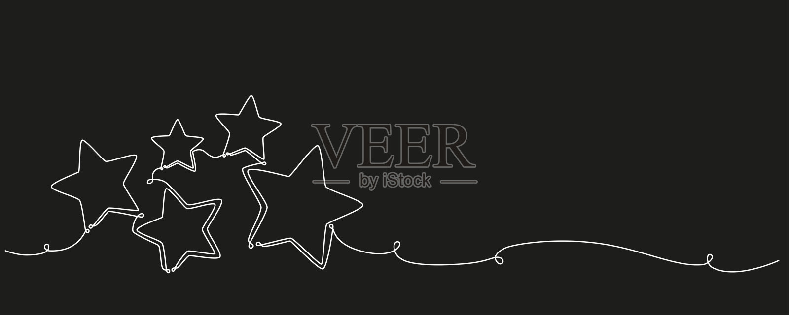 圣诞构图手绘延续一单线星星。插画图片素材