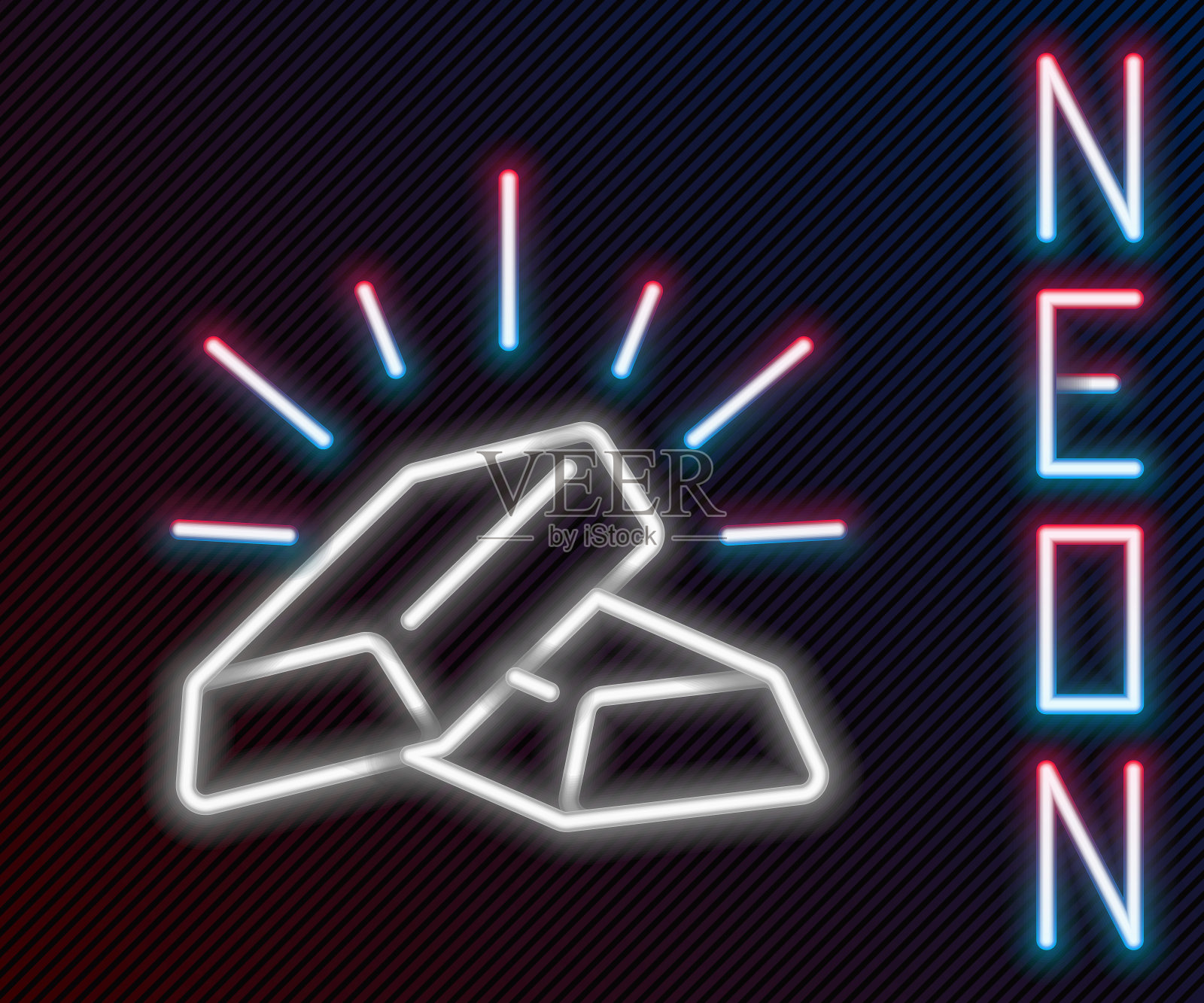 发光的霓虹灯线金条图标孤立的黑色背景。银行经营理念。色彩缤纷的轮廓概念。向量插画图片素材