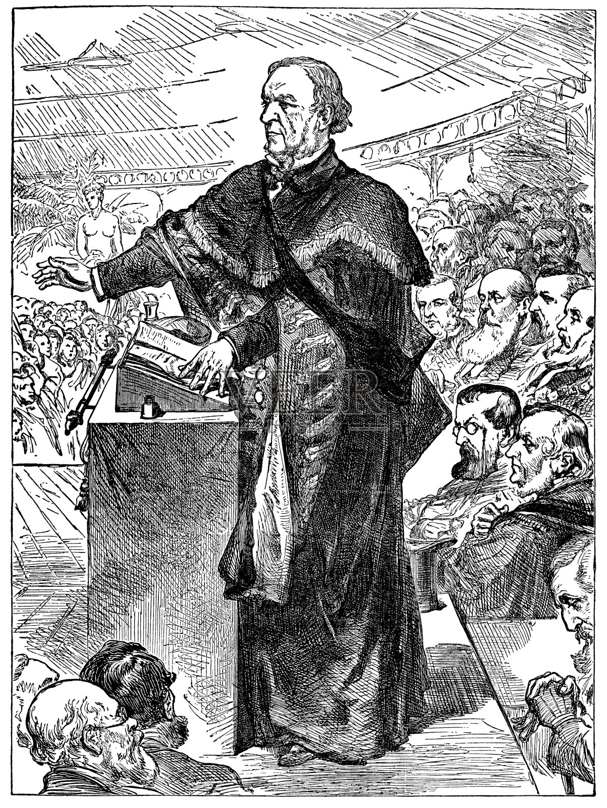 威廉·埃沃特·格莱斯顿担任爱丁堡大学校长——19世纪插画图片素材