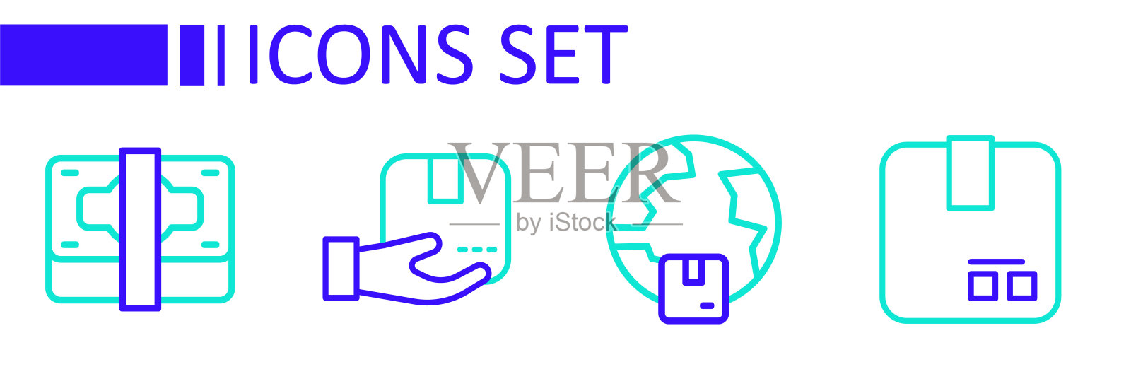 集线纸箱纸箱,全球航运,交付手与堆栈纸币现金图标。向量图标素材