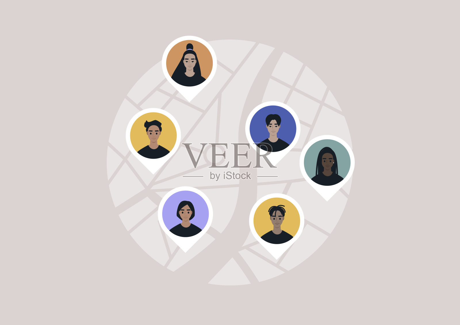 用地理图钉标明用户当前位置的数字地图插画图片素材