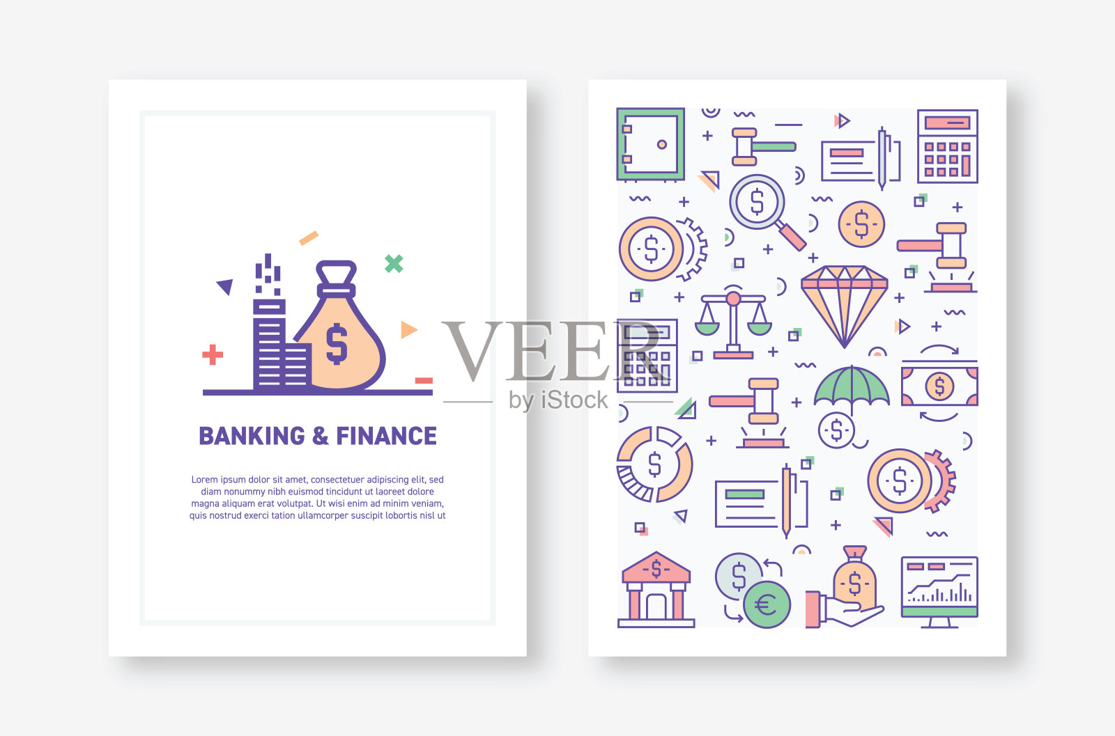 矢量插图与银行和金融相关的宣传册,传单,封面书,年度报告封面布局设计模板图标插画图片素材