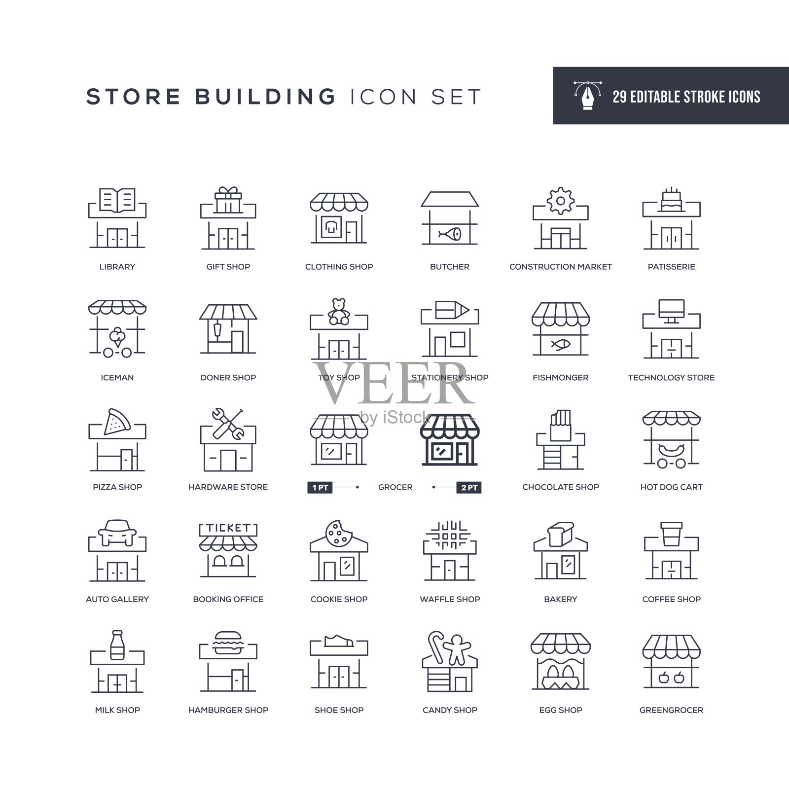 存储建筑可编辑的描边线图标插画图片素材