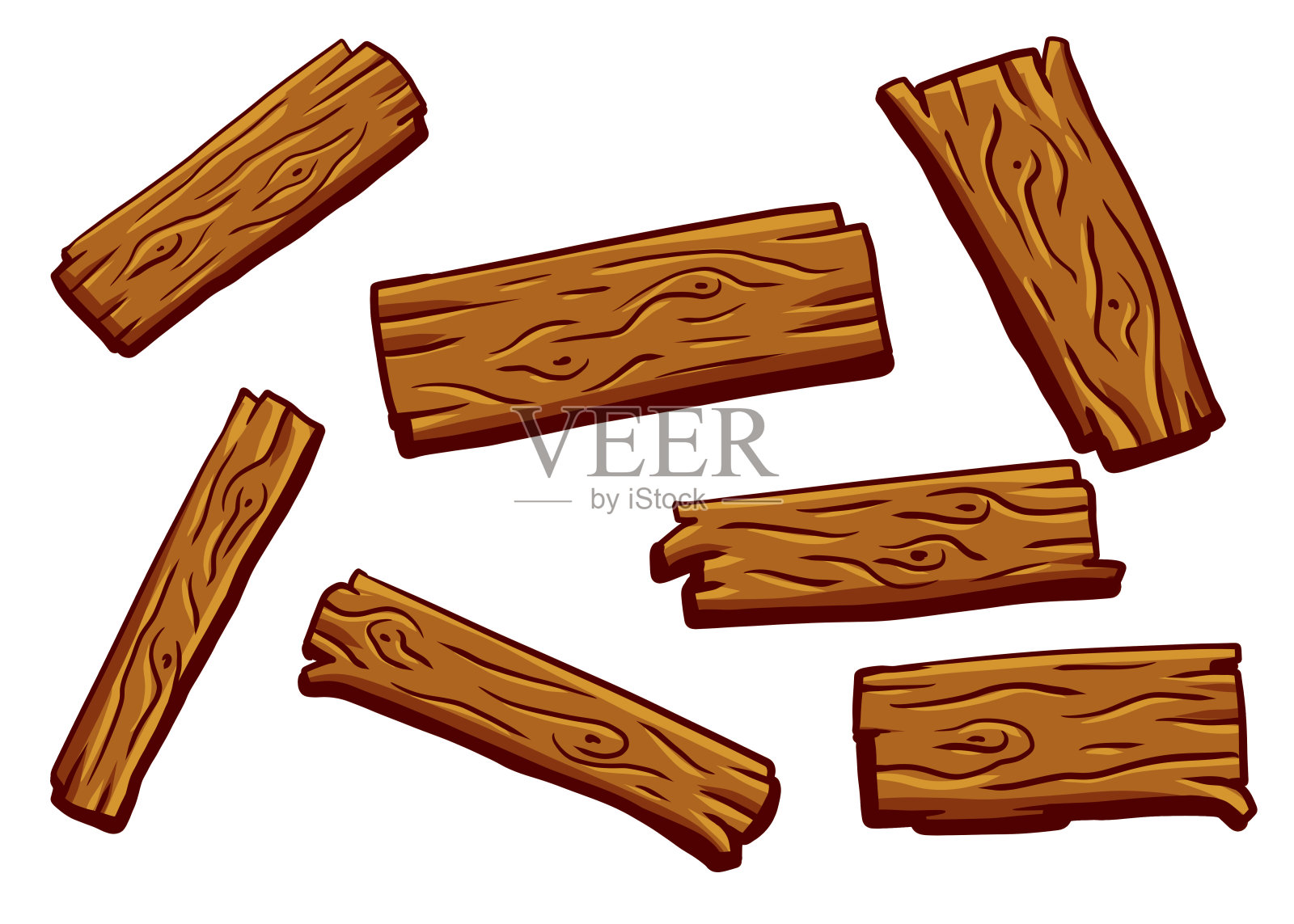 一套木板。棕色木板。插画图片素材