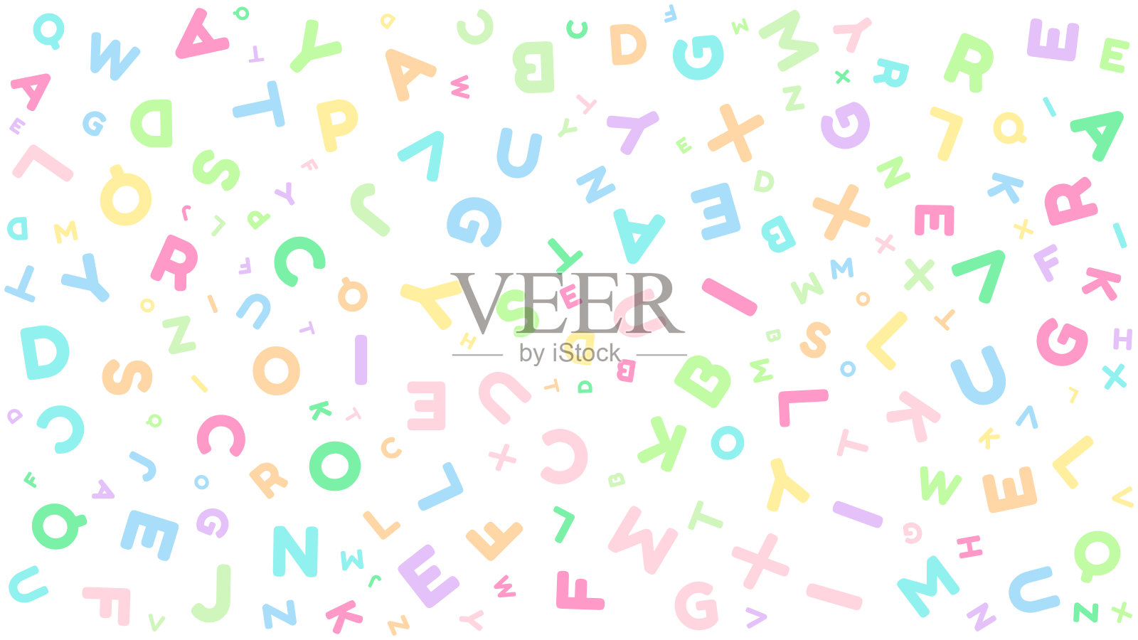 用不同大小的彩色字母作为图案的背景。插画图片素材