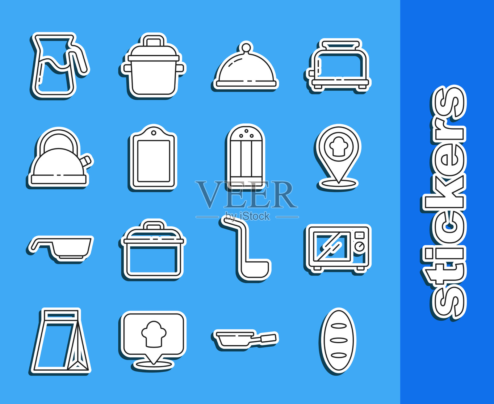 设置线面包面包微波炉厨师帽用图标素材