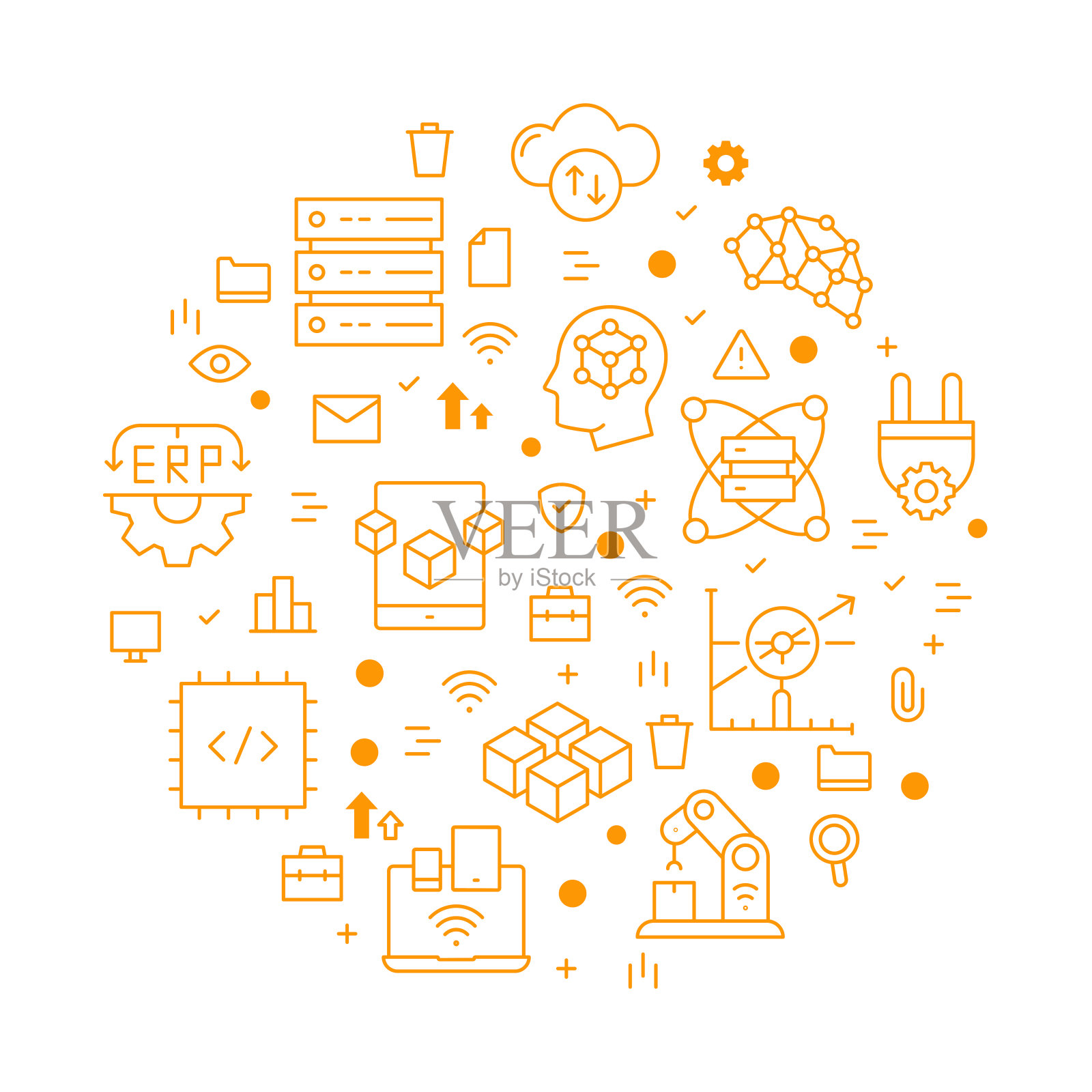 精益制造圆形设计模板线条图标概念插画图片素材