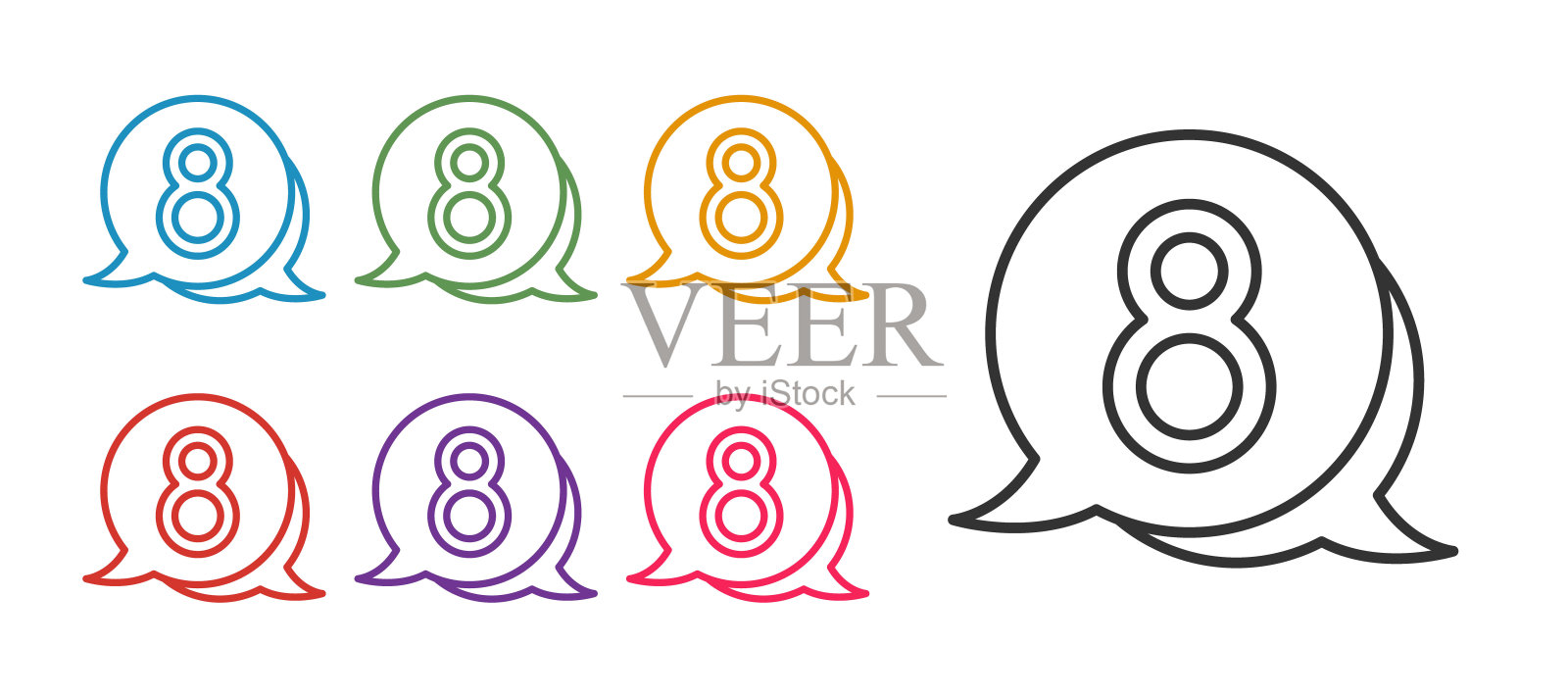 设置行8三月在语音气泡图标隔离在白色背景。妇女节快乐。设置图标彩色。向量插画图片素材