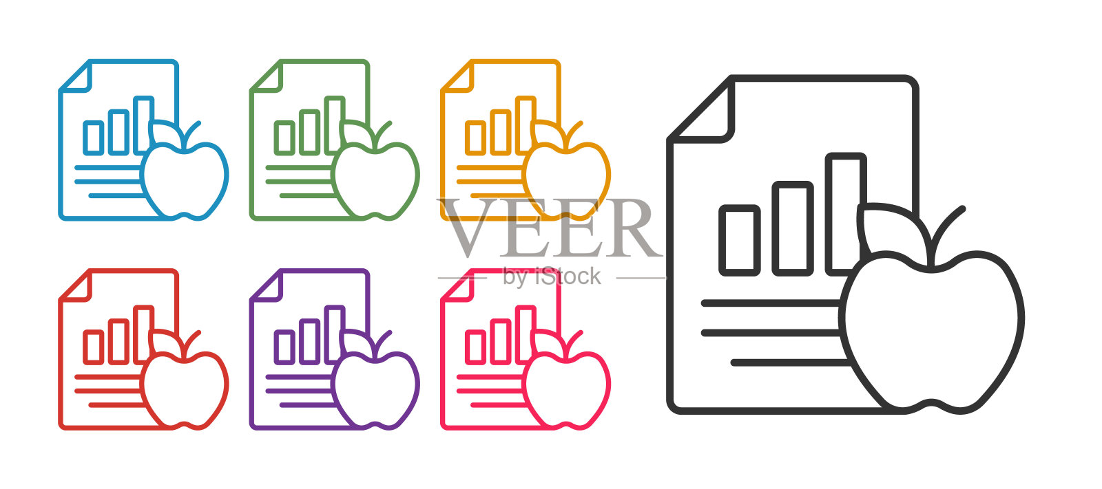 设定线饮食计划图标隔离隔离在白色背景上。健身马拉松理念,适当营养,健康食品,美体,蔬菜,瘦身。设置图标彩色。向量图标素材