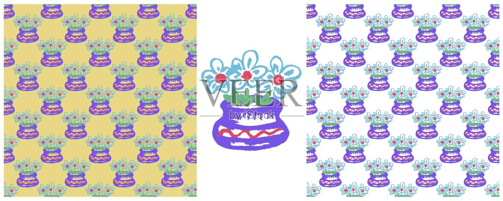 用蜡笔画出图画。布料图案、纺织品、织物、墙纸、包装纸的印刷插画图片素材