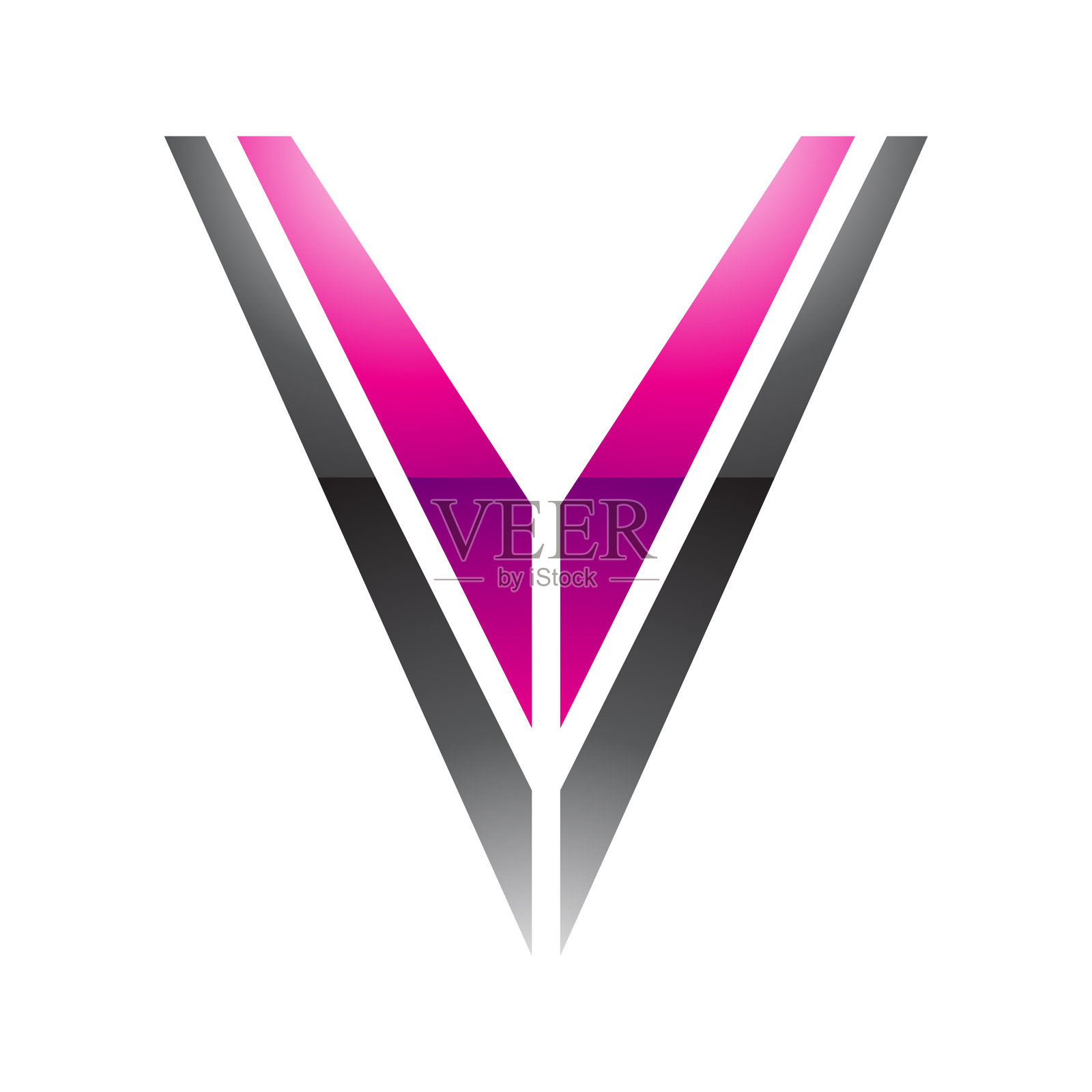 品红和黑色光泽条纹形字母V图标插画图片素材