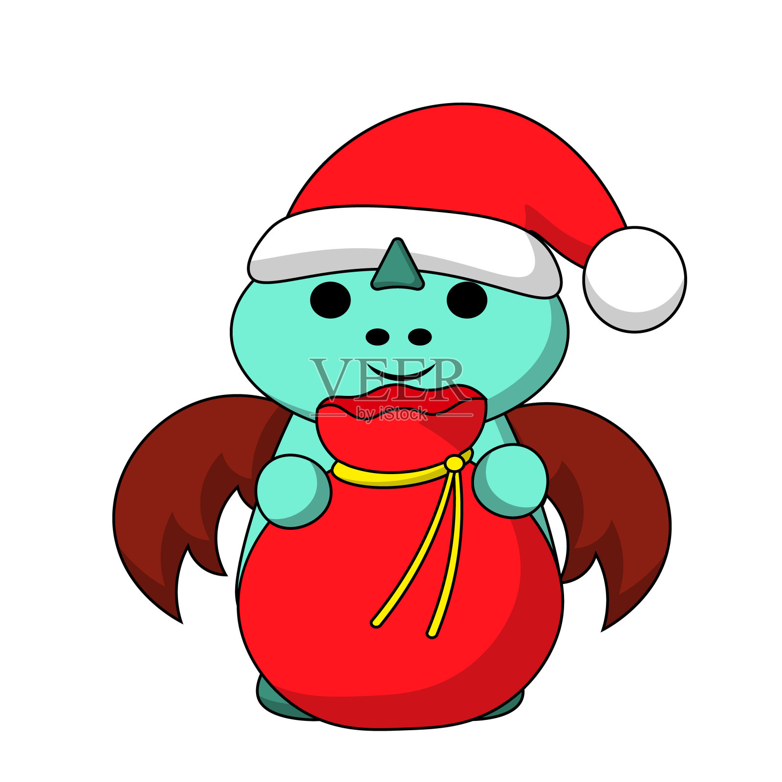 可爱的卡通龙圣诞老人的颜色插画图片素材