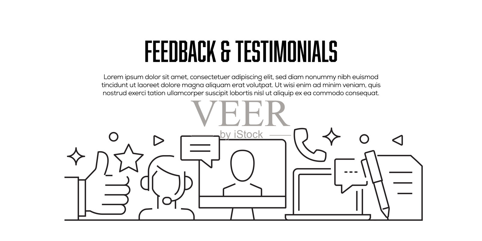 反馈和奖状相关的现代线条风格横幅设计插画图片素材