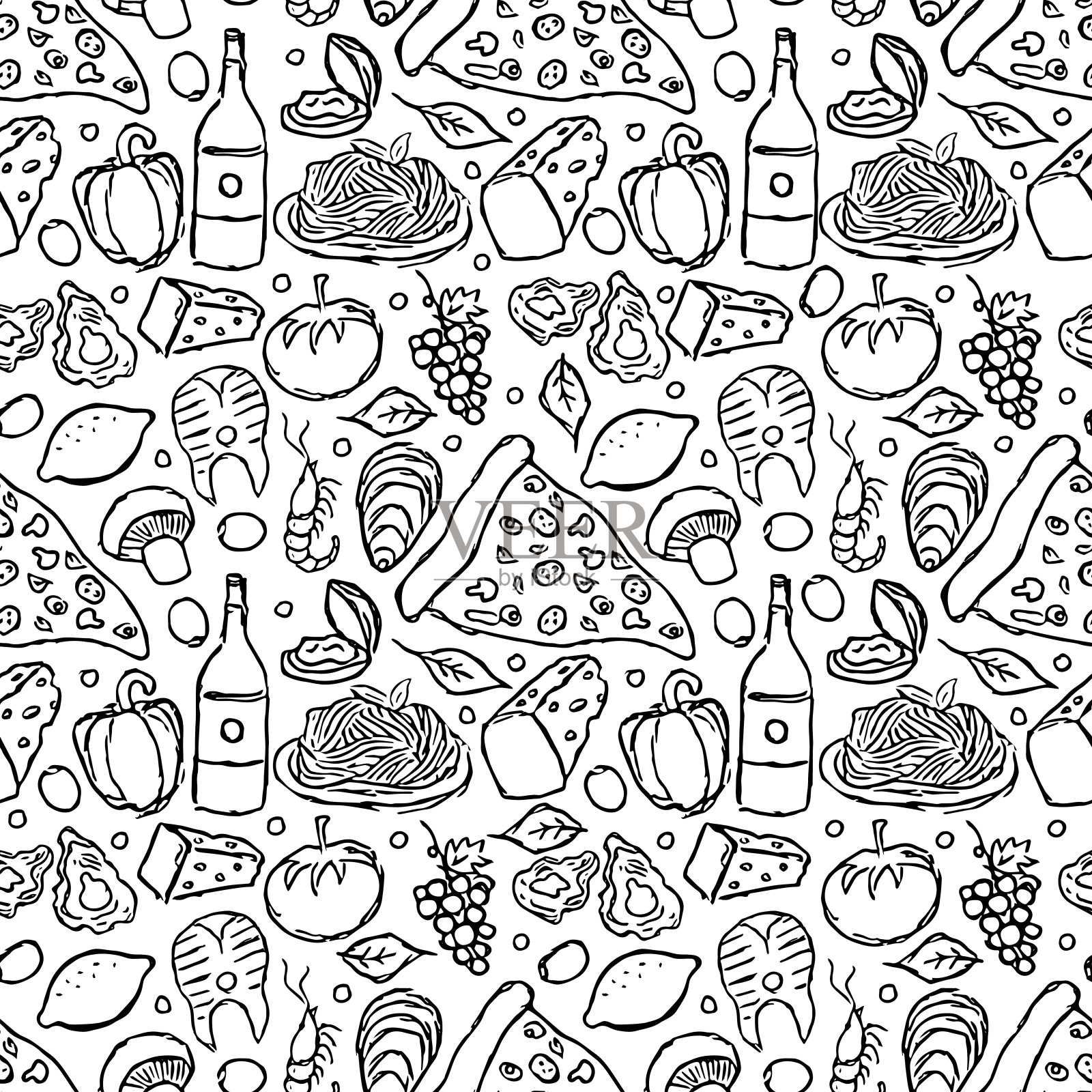 意大利美食模式。无缝的意大利美食背景插画图片素材