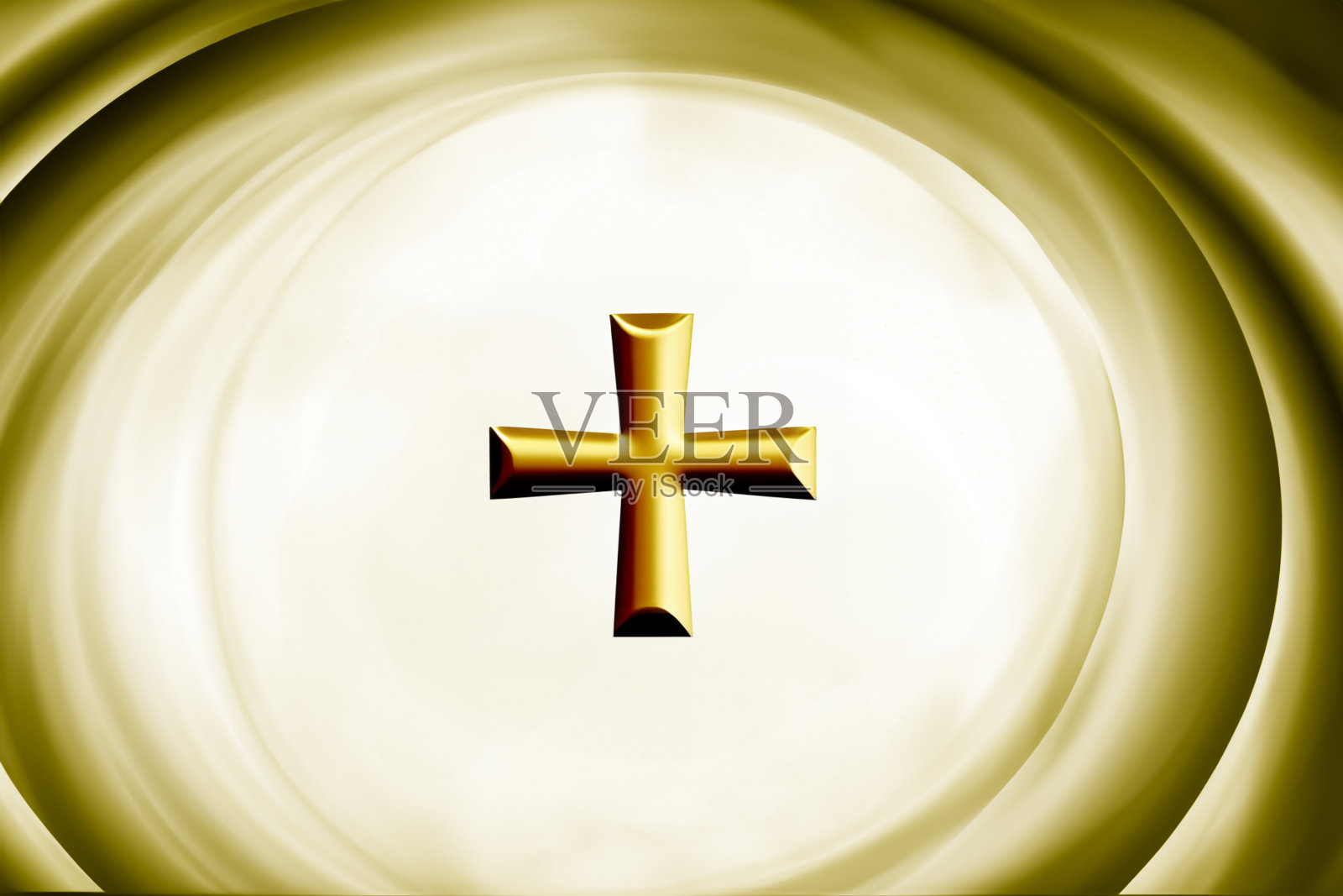 一个富有想象力的背景图像,一个金色的十字架在宇宙的边缘闪耀着和平的光环。照片摄影图片