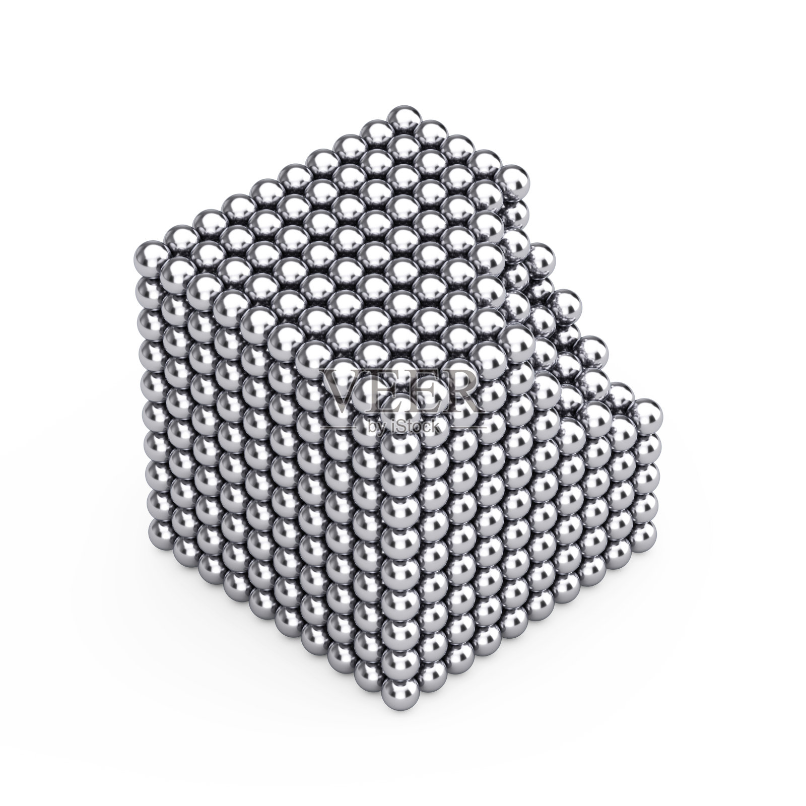 立方体形状的铬金属球堆。3d渲染照片摄影图片