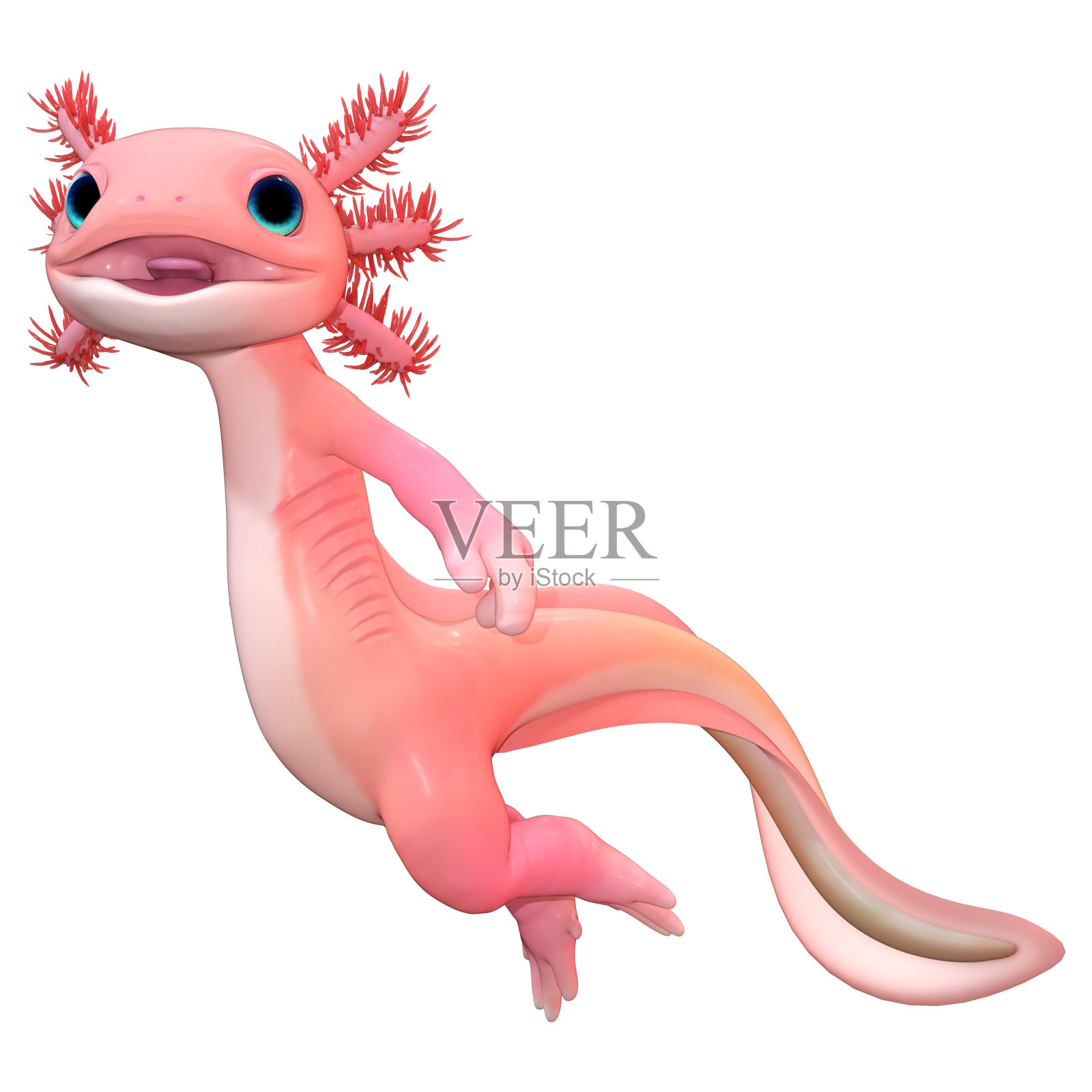 3D渲染卡通蝾螈在白色照片摄影图片