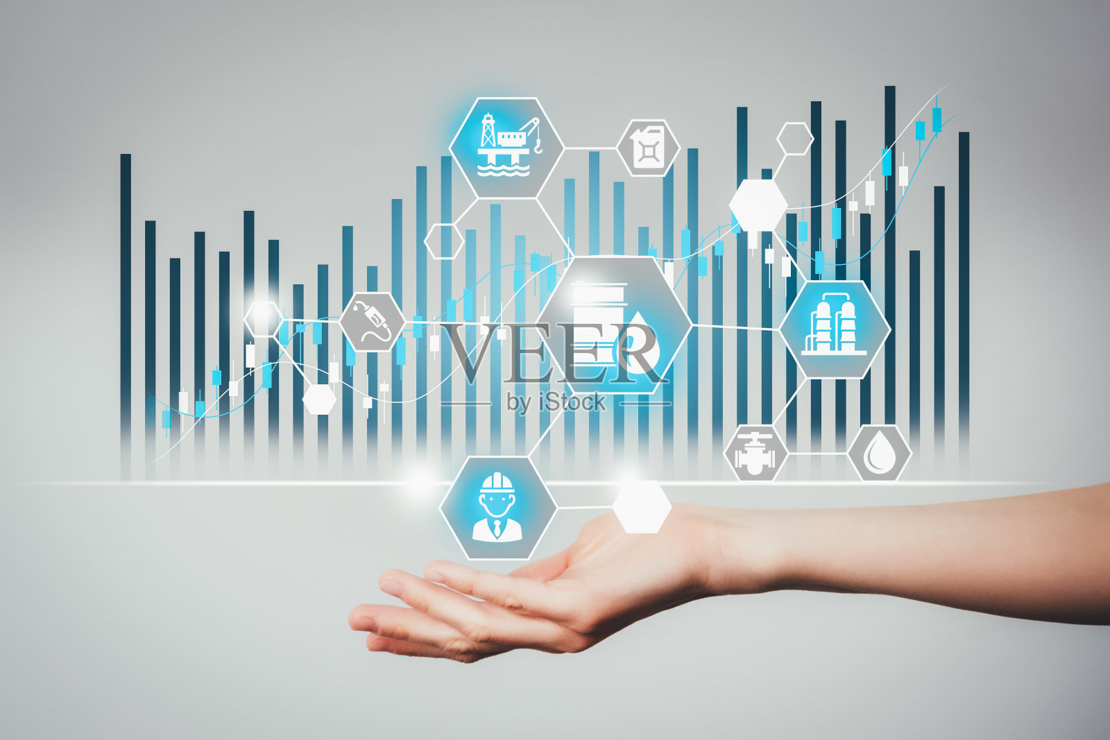 股市概念以石油行业图标和高低图为背景照片摄影图片