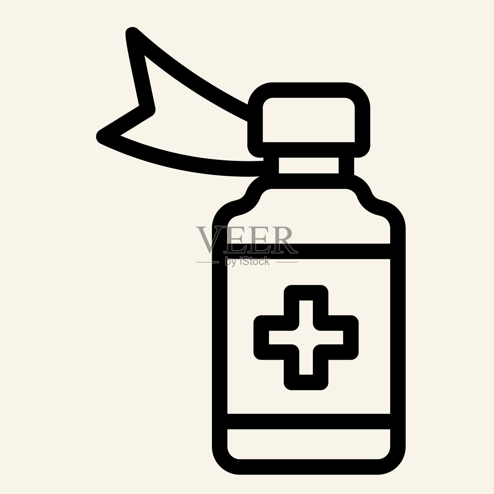 混合线图标。药瓶与交叉轮廓风格象形文字在白底。止咳糖浆手机概念网页设计。矢量图形。插画图片素材