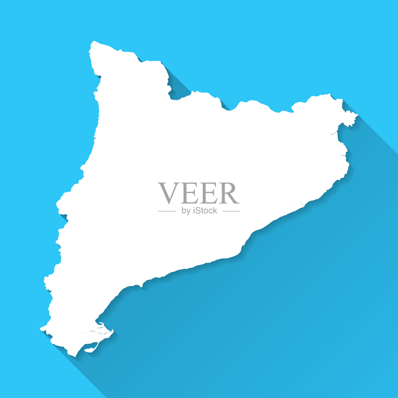 加泰罗尼亚地图与长阴影在蓝色的背景-平面设计插画图片素材