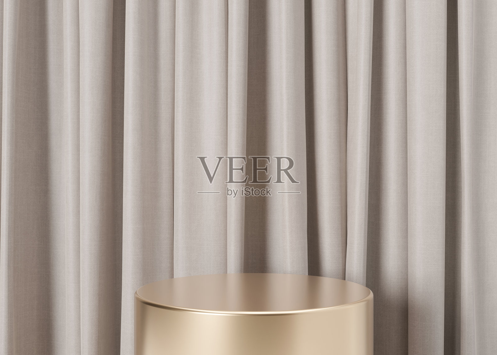 金色领奖台与纺织。优雅的产品讲台,化妆品展示。豪华模型。美容产品的底座或平台。空的场景。3 d渲染。照片摄影图片