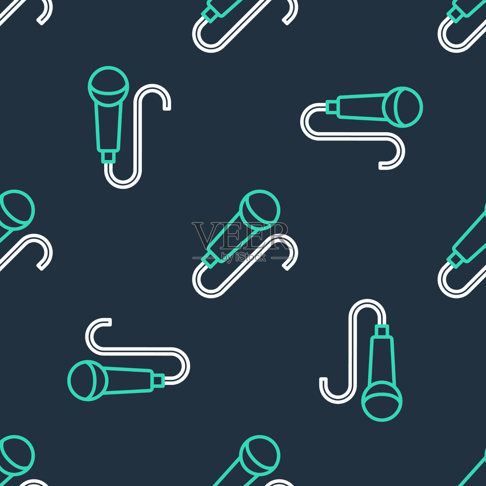 线麦克风图标隔离无缝图案上插画图片素材