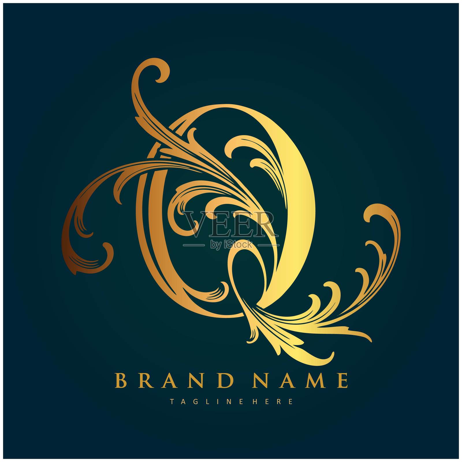 花卉繁盛豪华q字母交织字母装饰插画图片素材