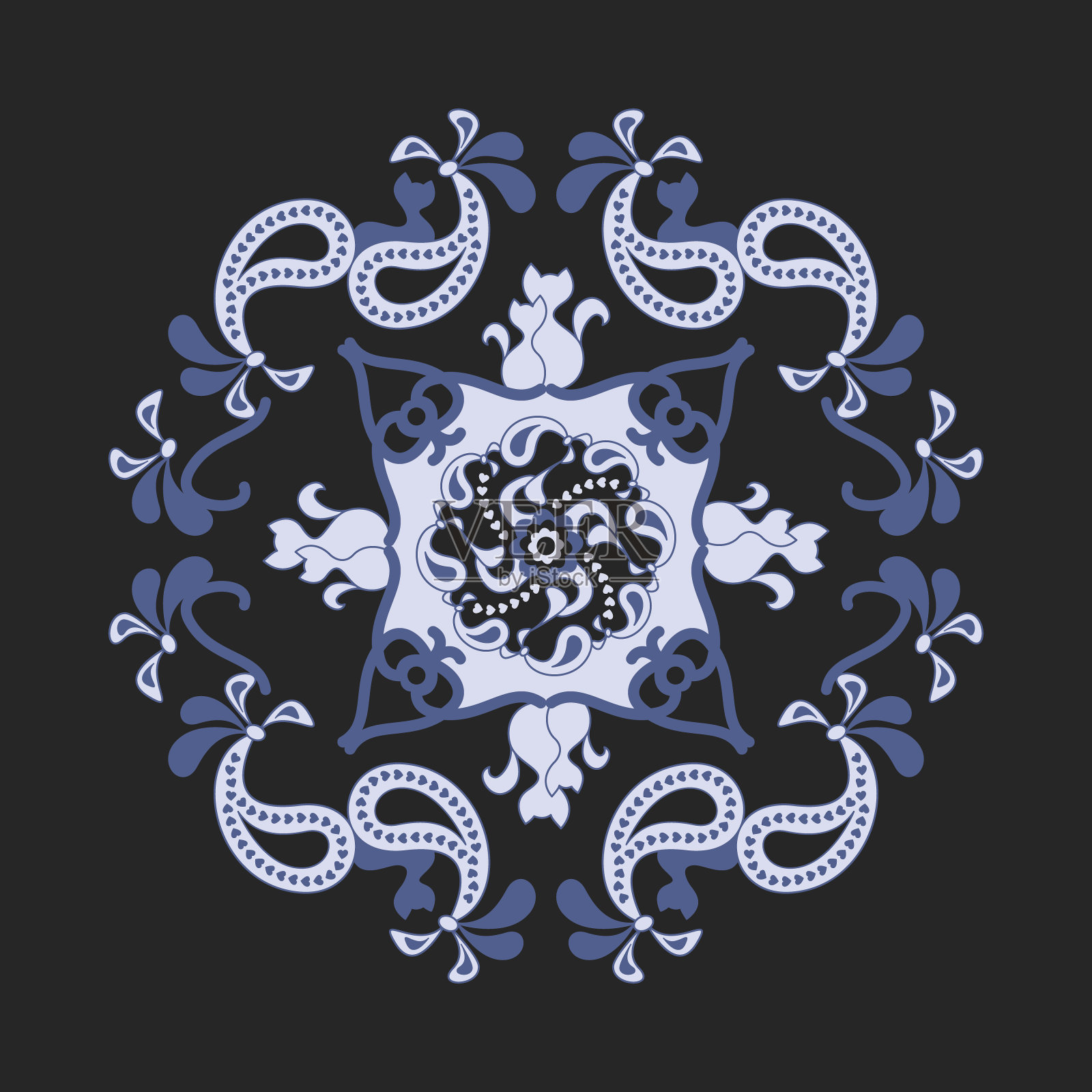 猫曼陀罗图案插画图片素材