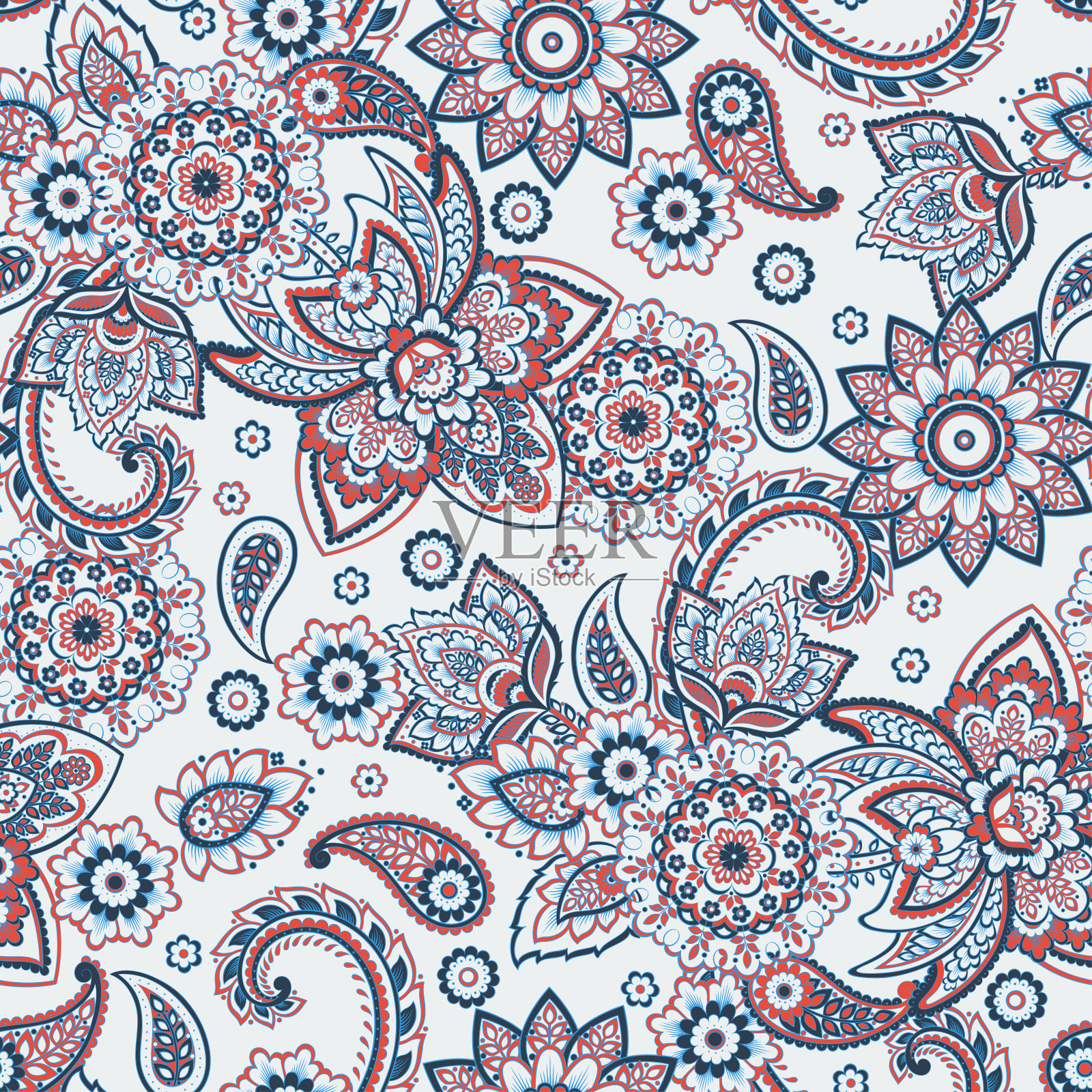 无缝图案与佩斯利装饰。华丽的花卉装饰。矢量图插画图片素材