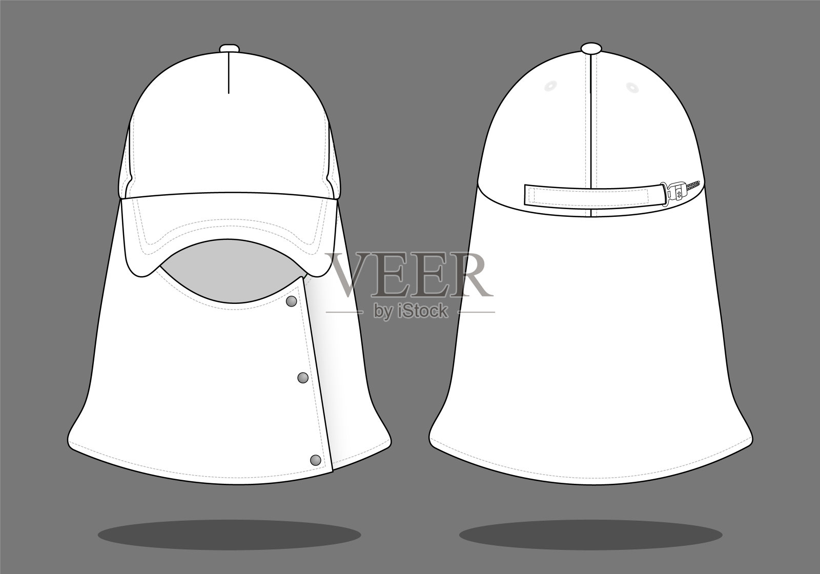 白色遮阳帽与保护脸脖子模板在灰色背景插画图片素材